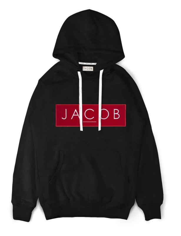 BLUZA HOODIE Z CZERWONĄ NASZYWKĄ