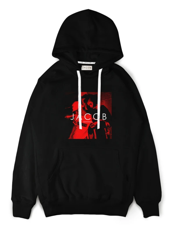 BLUZA HOODIE NADRUK CZARNO CZERWONY