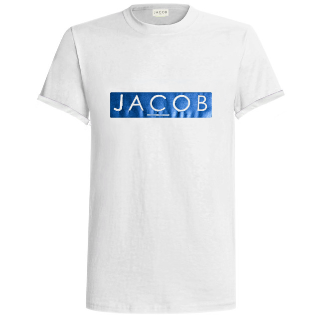 TSHIRT UNISEX BIAŁY Z NIEBIESKĄ APLĄ