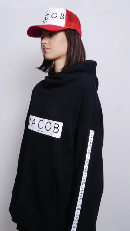 BLUZA  HOODIE OVERSIZE Z BIALĄ APLĄ
