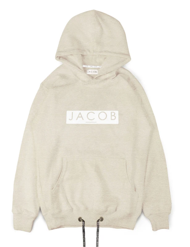 BLUZA HOODIE BEŻOWA Z BIAŁĄ APLĄ