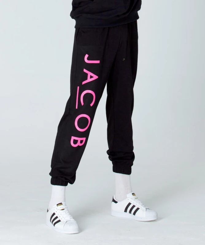 SPODNIE UNISEX CZARNE RÓŻOWE LOGO