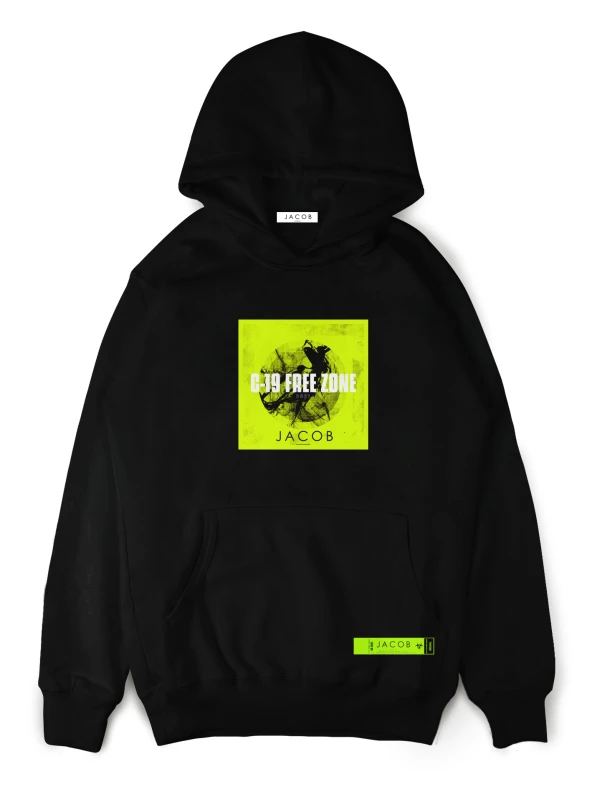 BLUZA  HOODIE  Z NASZYWKA C-19 FREE ZONE NEON