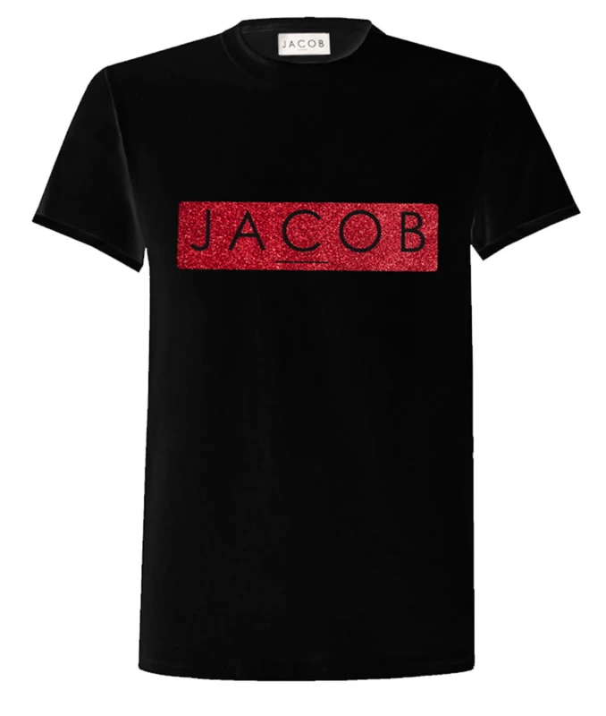TSHIRT UNISEX Z CZERWONĄ BROKATOWĄ APLĄ