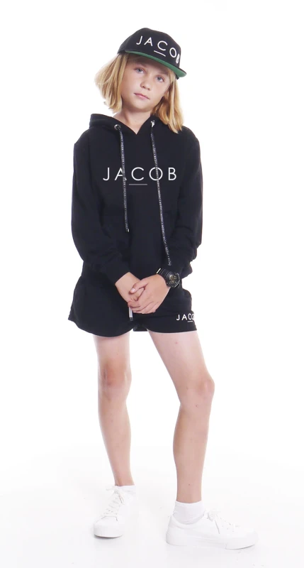 BLUZA DZIECIĘCA HOODIE CZARNA Z BIAŁYM LOGO