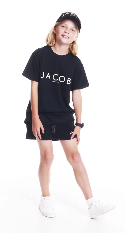 T-SHIRT DZIECIĘCEY CZARNY Z BIAŁYM PĘKAJĄCYM LOGO